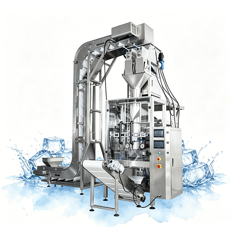 Inaccurate Weighing? This Vertical Granule Ice Cube Packaging Machine Has a Precision 2-Head Scale for Exact Weights.